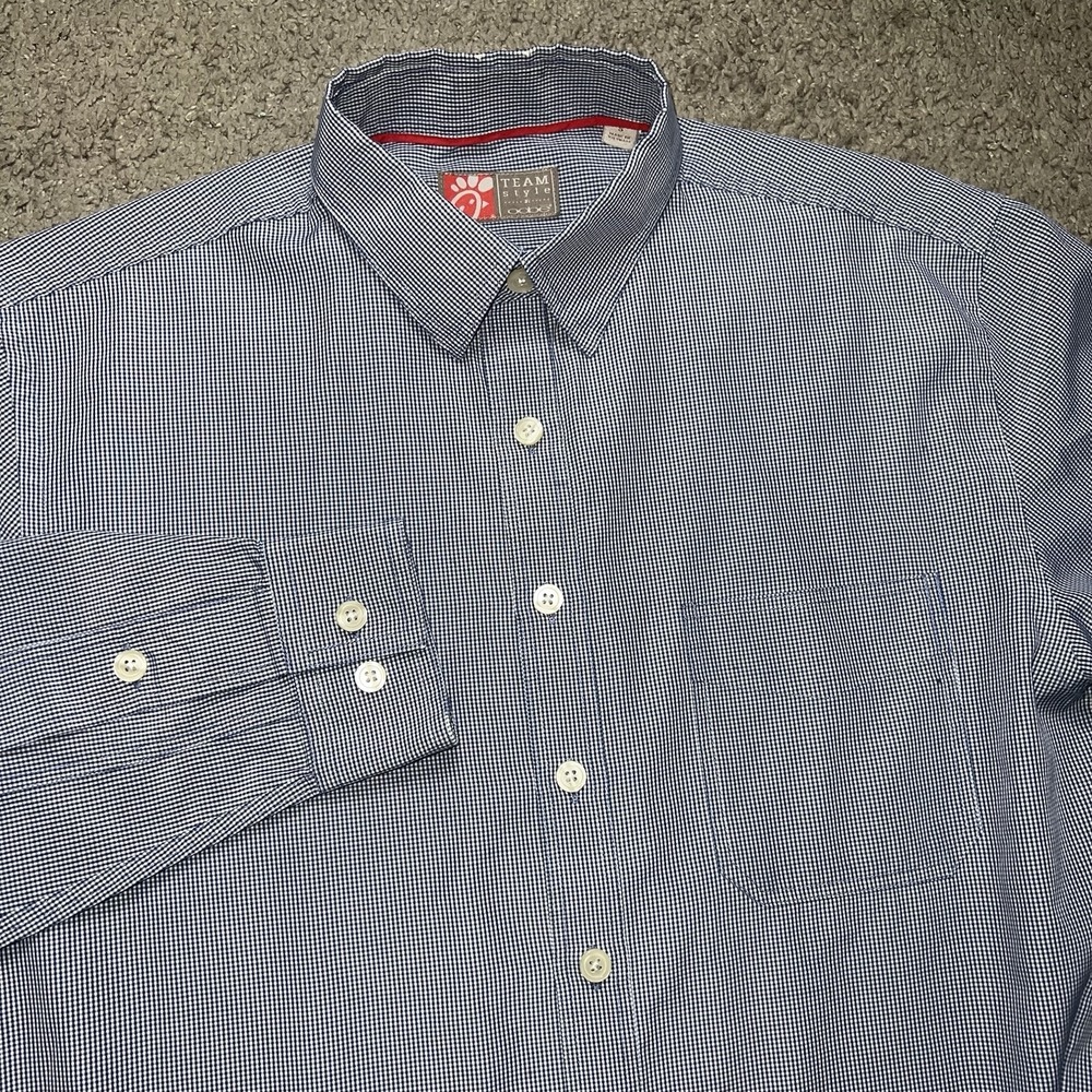 Oobe Shirt Mens Small Blue Chick-Fil-A Work Long Sleeve Check Button Up